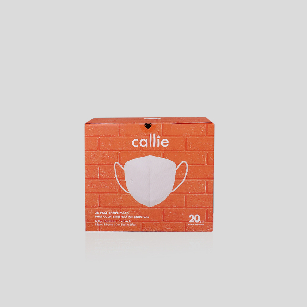 Callie Mask: A box of 20, BW 3D respirator surgical mask, made in Malaysia, in colour White
